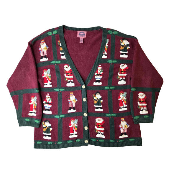 Cambridge Country Vintage Christmas Santa Clause Knit Cardigan Sweater womens L - Picture 1 of 8